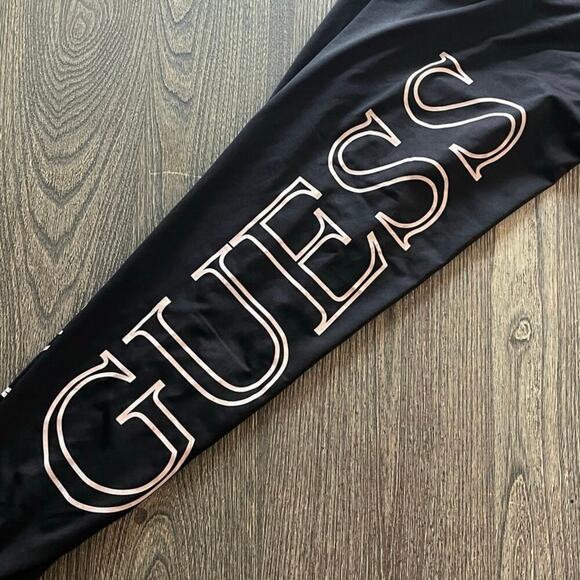 NWOT Guess Crop Leggings High Rise Elastic Waist Pull-On Logo Print Black Size M - Picture 5 of 10